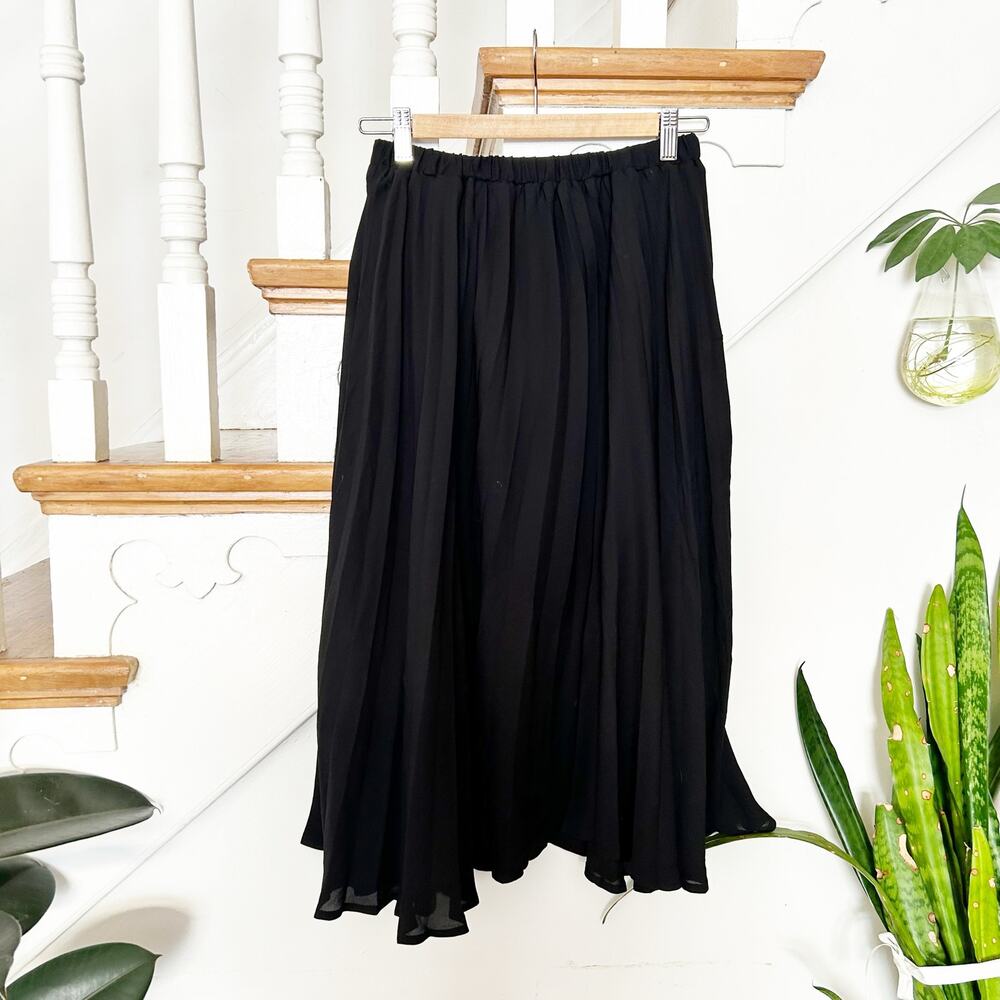 Islander Black Pleated Midi Skirt Elastic Waist Flowy Chiffon Size S